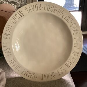 Mud Pie Classic Cream Ceramic Serving Platter with Script Rim Lrg 16.25”